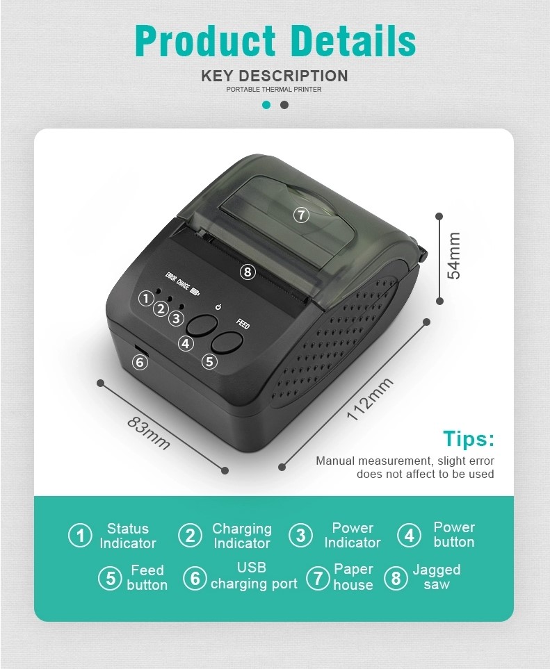 Durable 58mm Handheld Bluetooth Thermal Printer factory