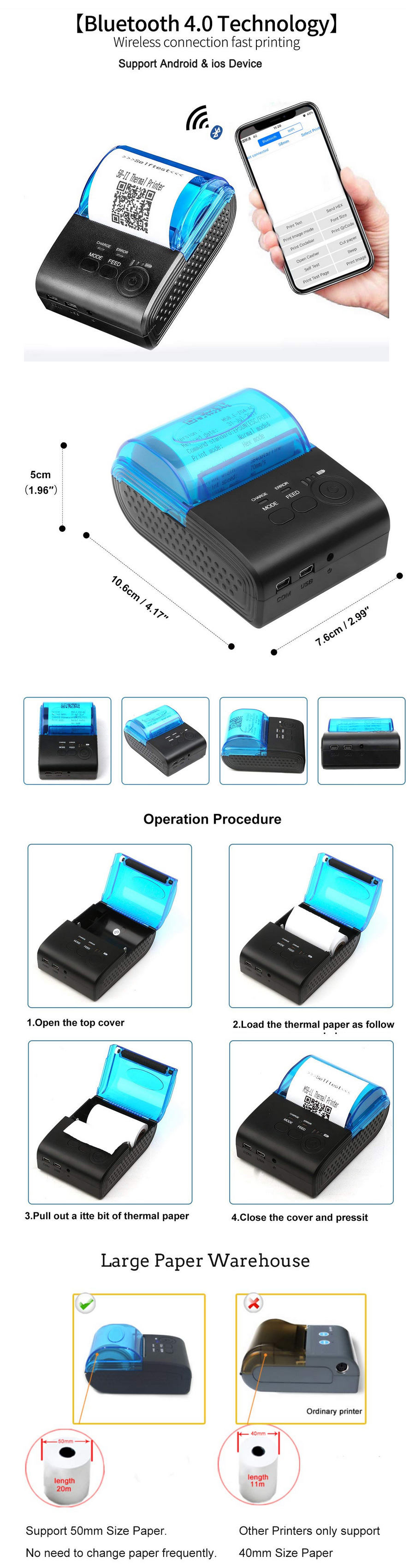 58mm Portable Mini Android Bluetooth Printer factory